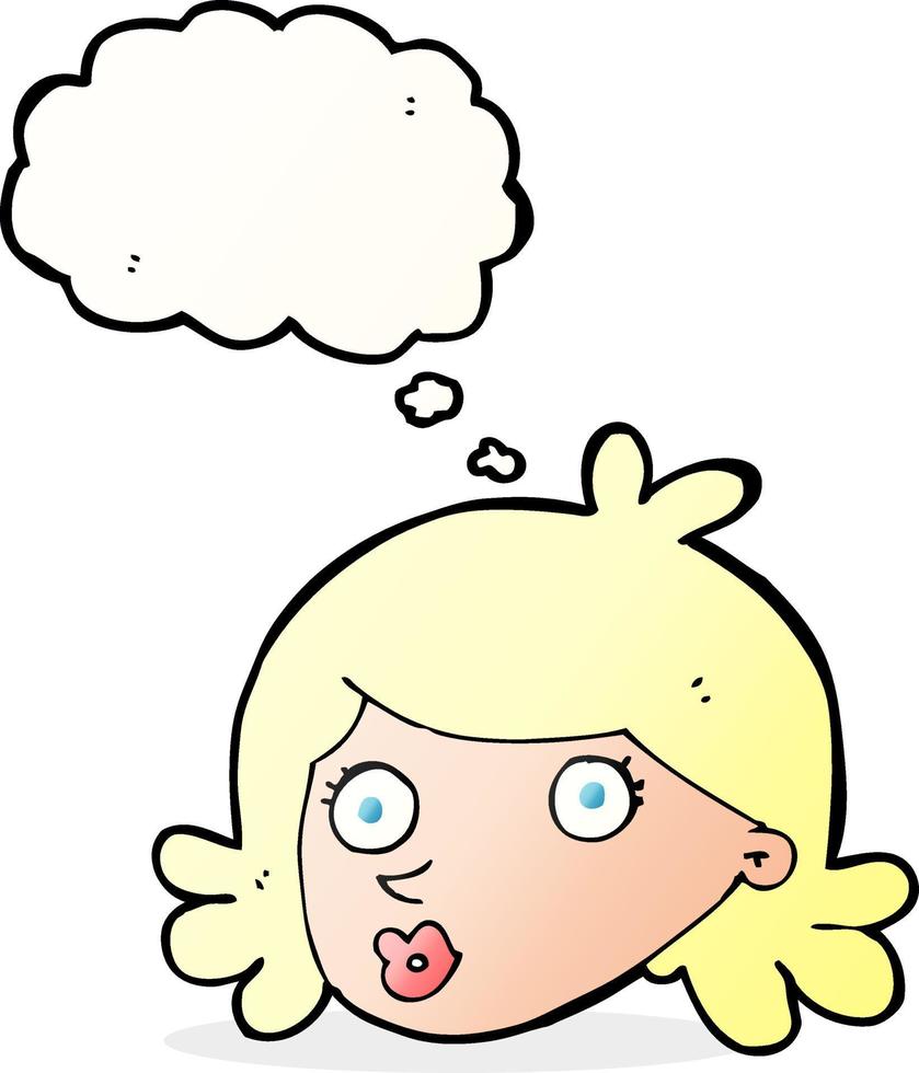 cartoon pretty face with thought bubble vector