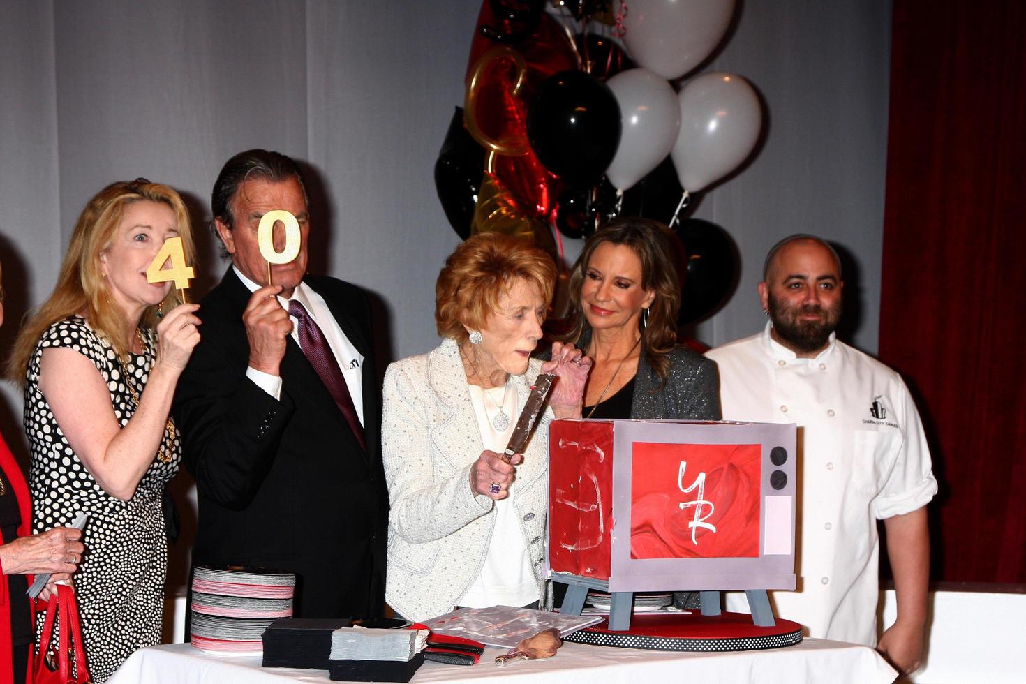 LOS ANGELES, MAR 26 - Melody Thomas Scott, Eric Braeden, Jeanne Cooper, Jess Walton, Duff Goldman attends the 40th Anniversary of the Young and the Restless Celebration at the CBS Television City on March 26, 2013 in Los Angeles, CA photo