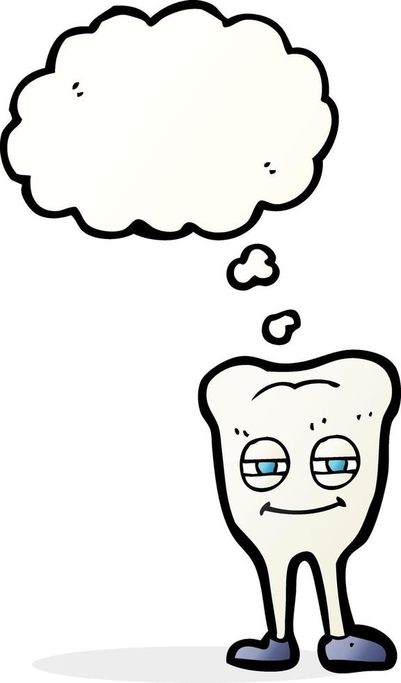 cartoon smiling tooth with thought bubble vector