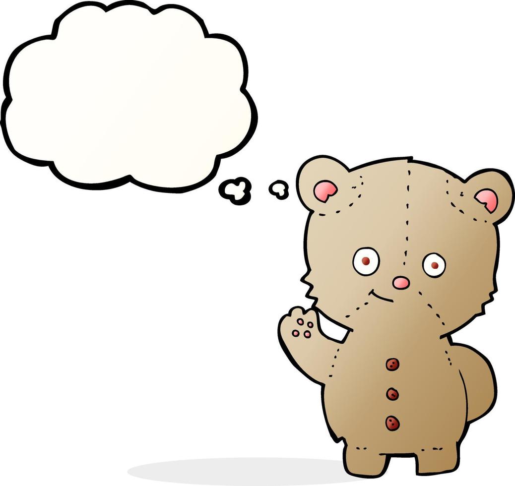 cartoon teddy bear waving with thought bubble vector