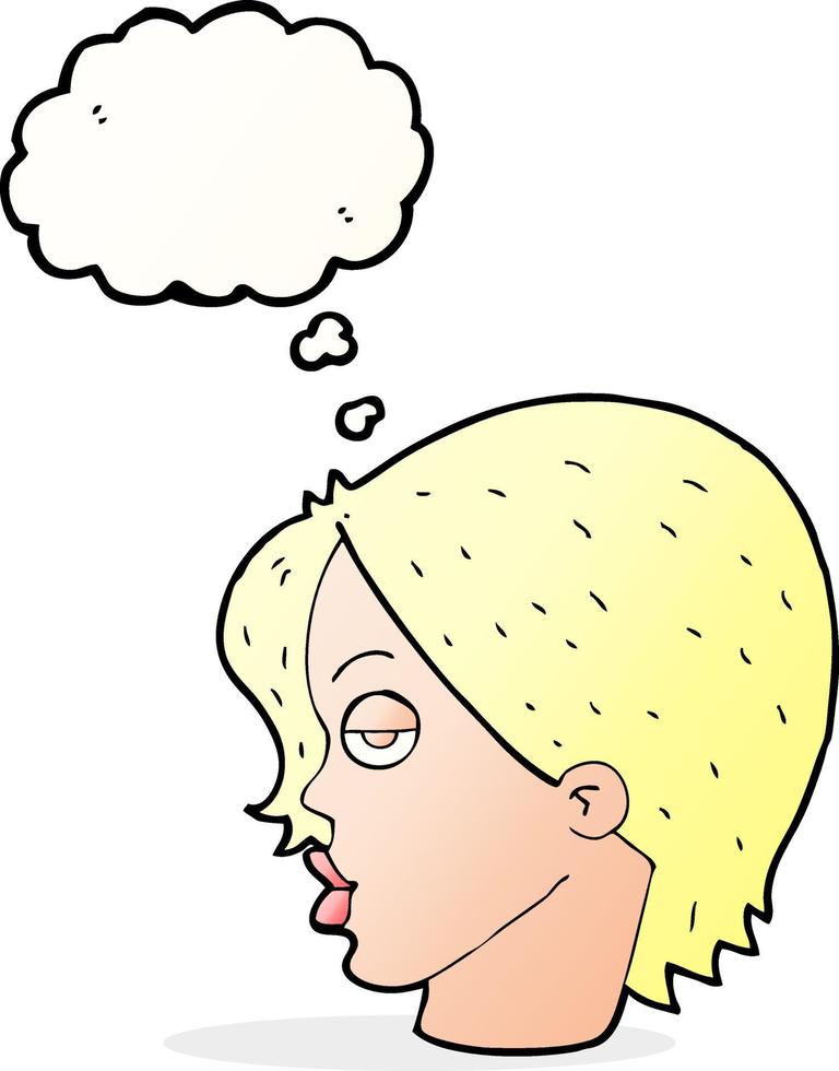 cartoon woman raising eyebrow with thought bubble vector