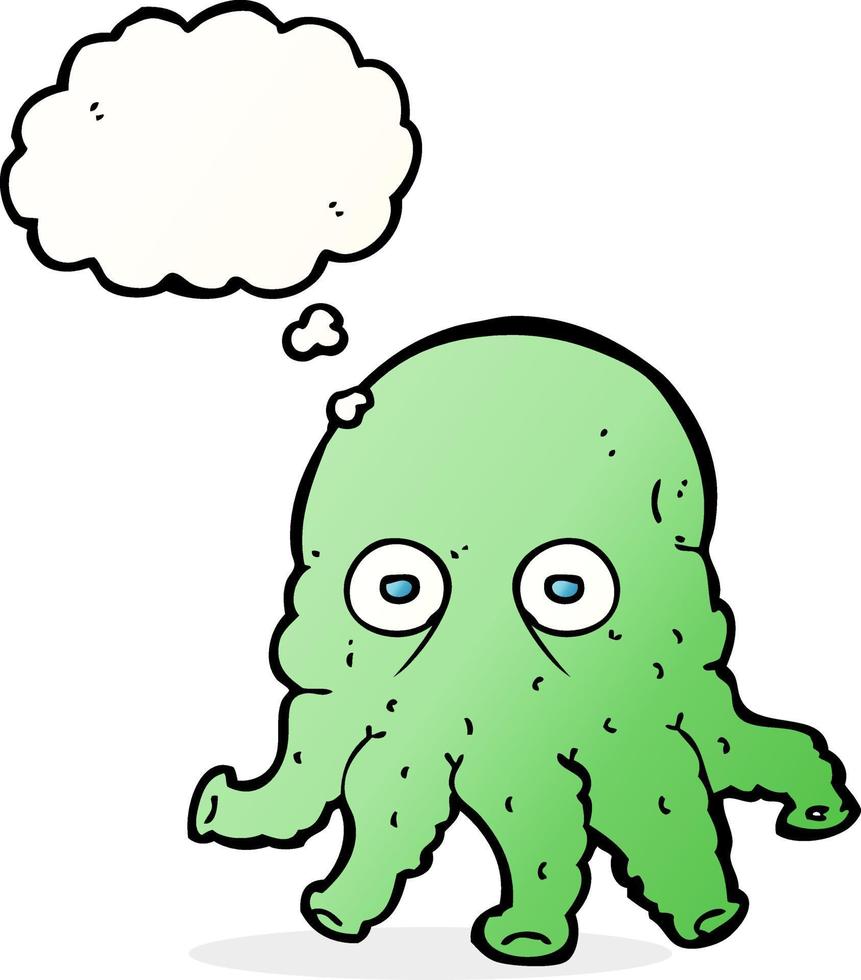 cartoon alien squid face with thought bubble vector