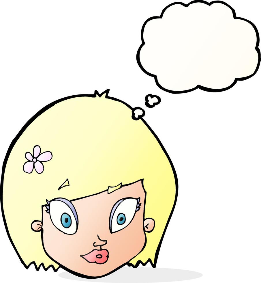 cartoon happy female face with thought bubble vector