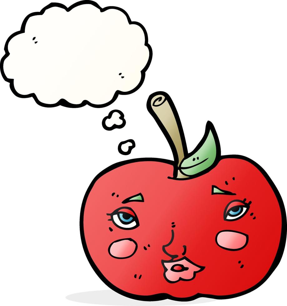 cartoon apple with face with thought bubble vector