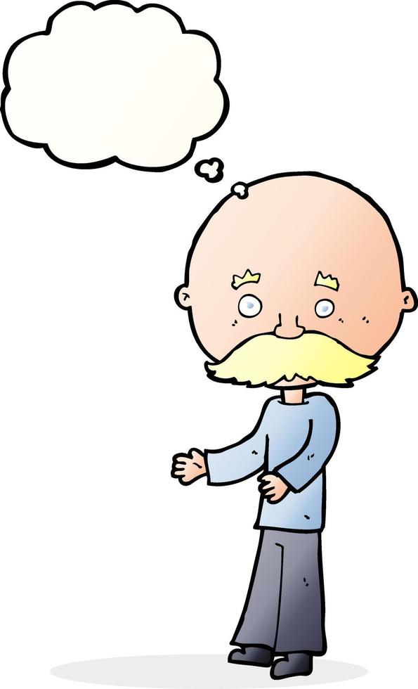 caricatura, hombre, con, bigote, con, burbuja del pensamiento vector