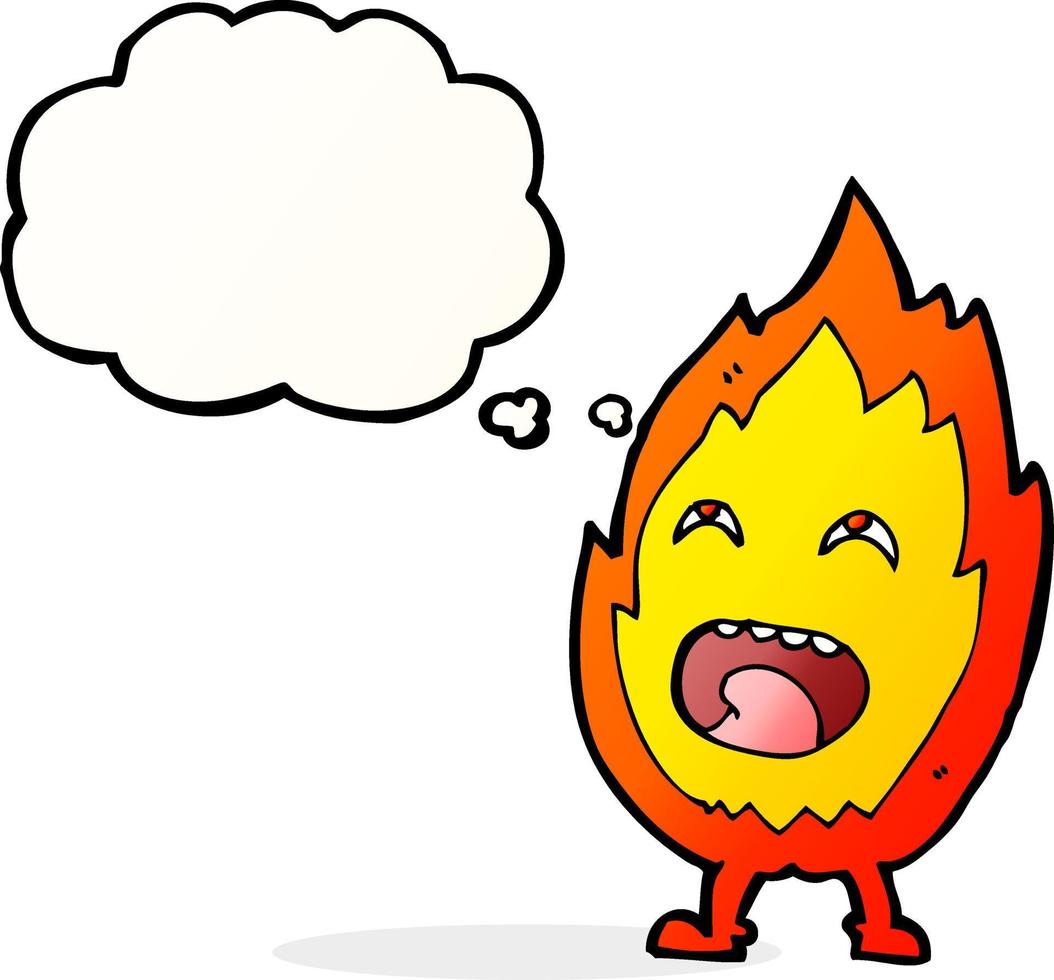 cartoon flame character with thought bubble vector