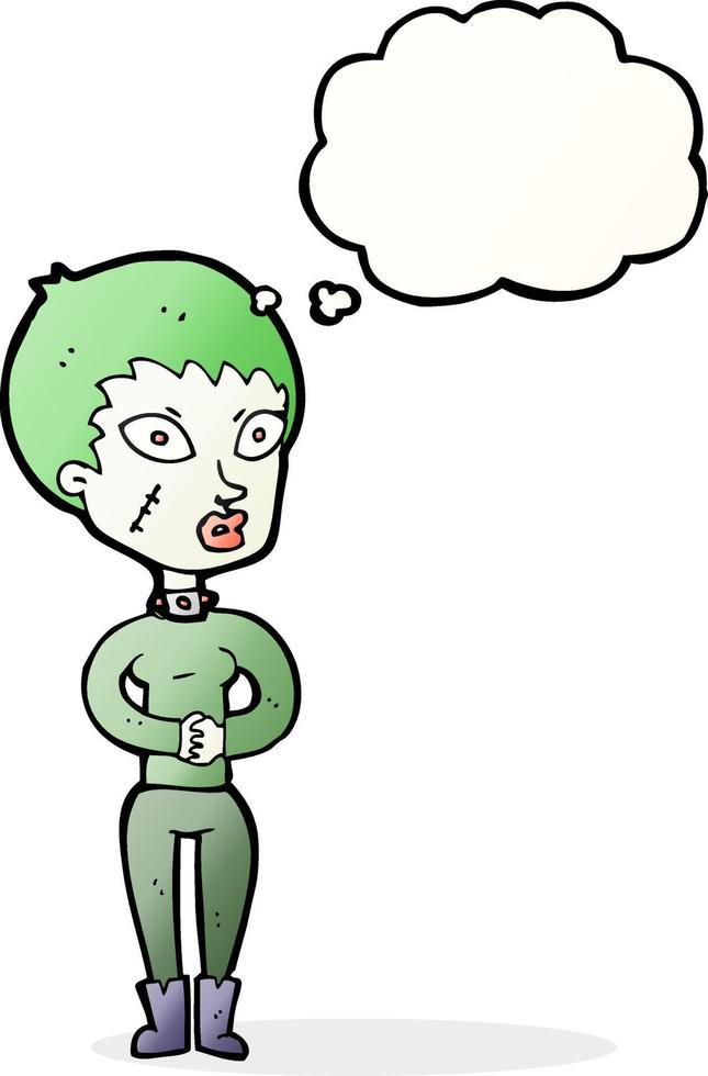 chica zombie de dibujos animados con burbuja de pensamiento vector