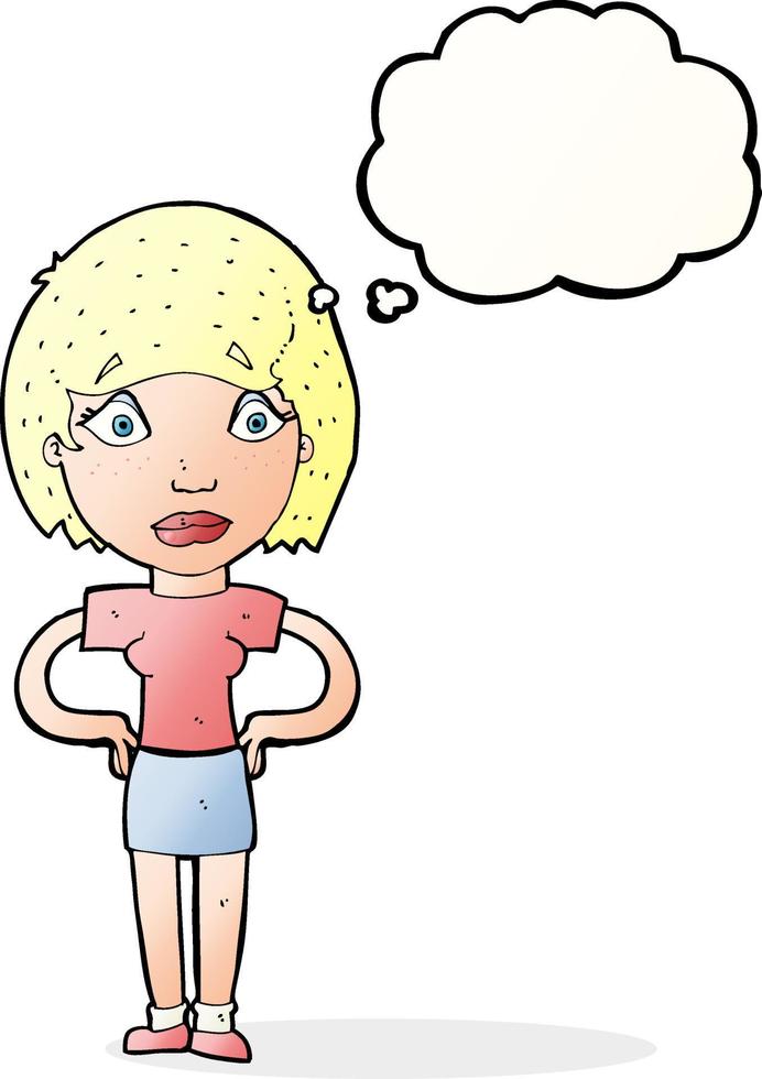 cartoon worried woman with thought bubble vector