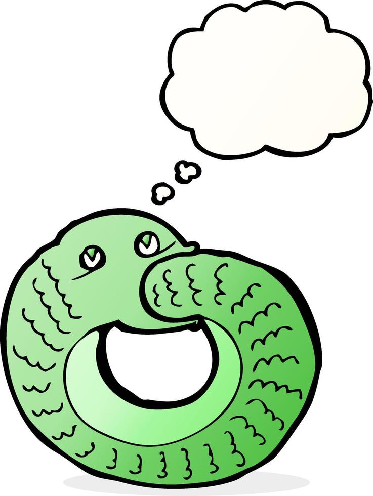 cartoon snake eating own tail with thought bubble vector