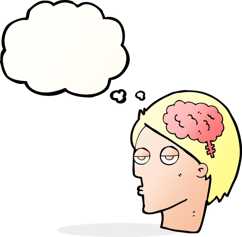 cartoon head with brain symbol with thought bubble vector