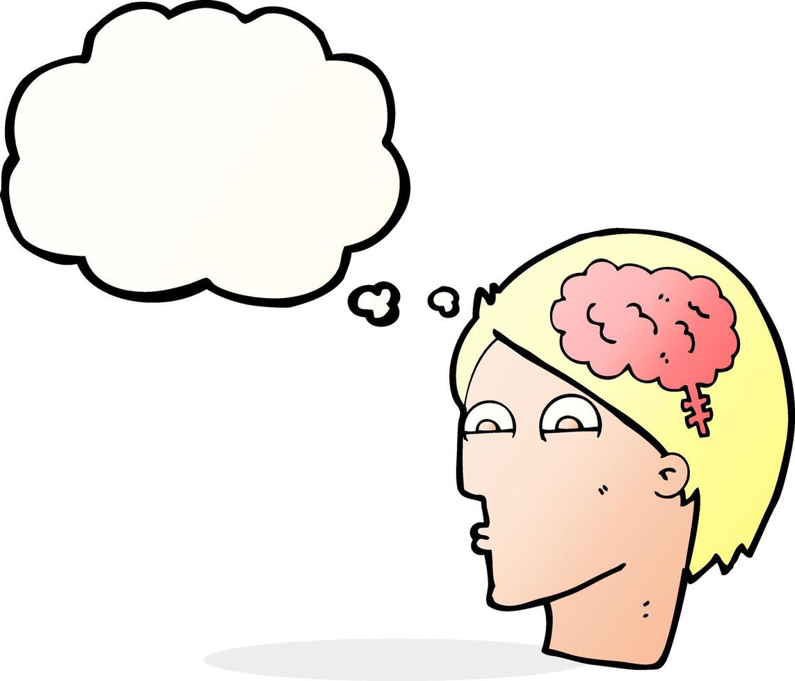 cartoon head with brain symbol with thought bubble vector