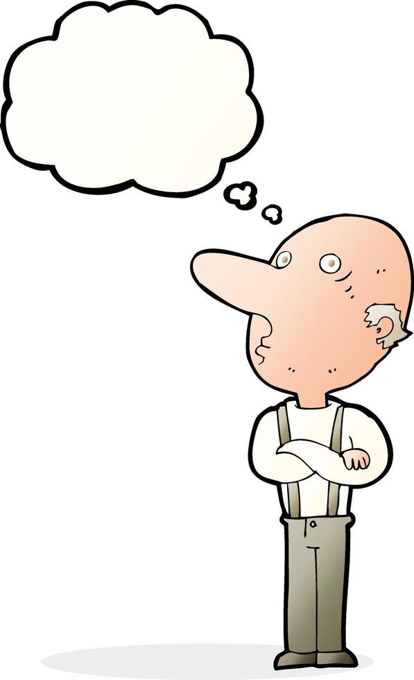 cartoon old man with folded arms with thought bubble vector