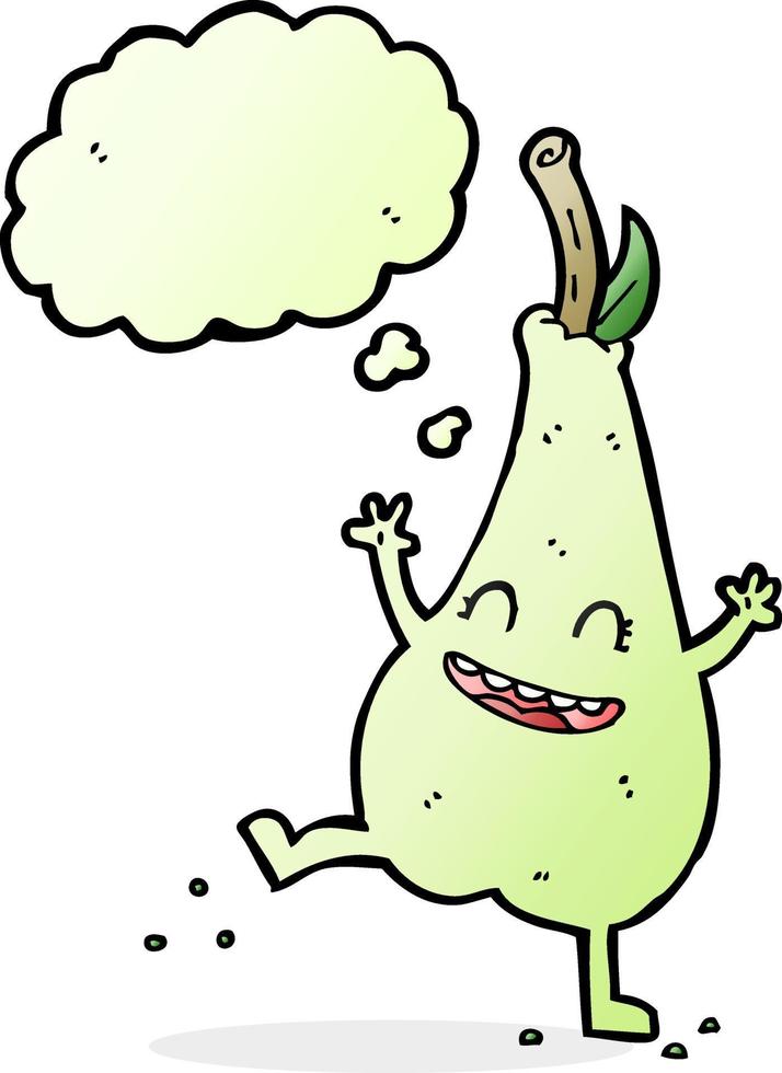 cartoon happy dancing pear with thought bubble vector