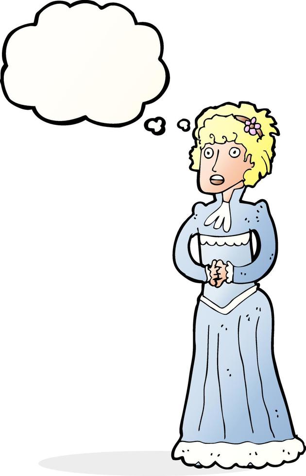 cartoon shocked victorian woman with thought bubble vector