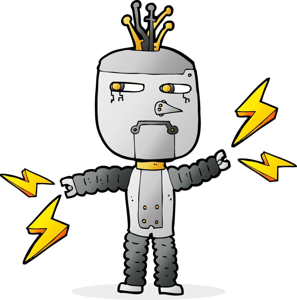 cartoon waving robot with thought bubble vector