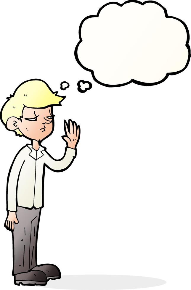 cartoon arrogant boy with thought bubble vector