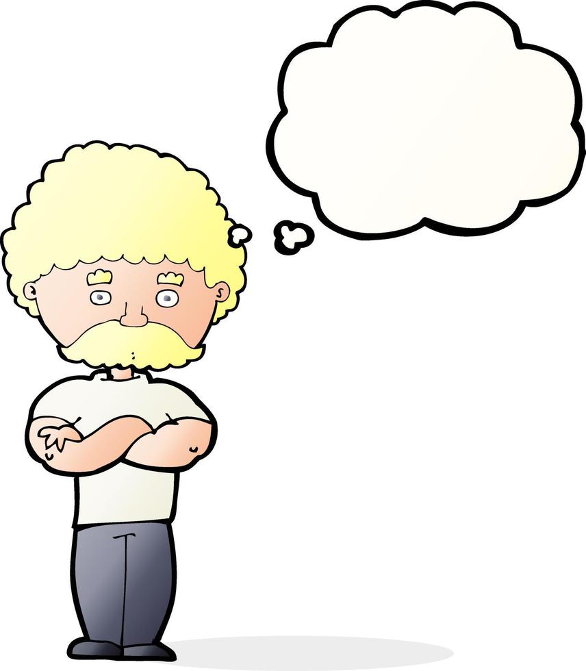 cartoon dad with folded arms with thought bubble vector