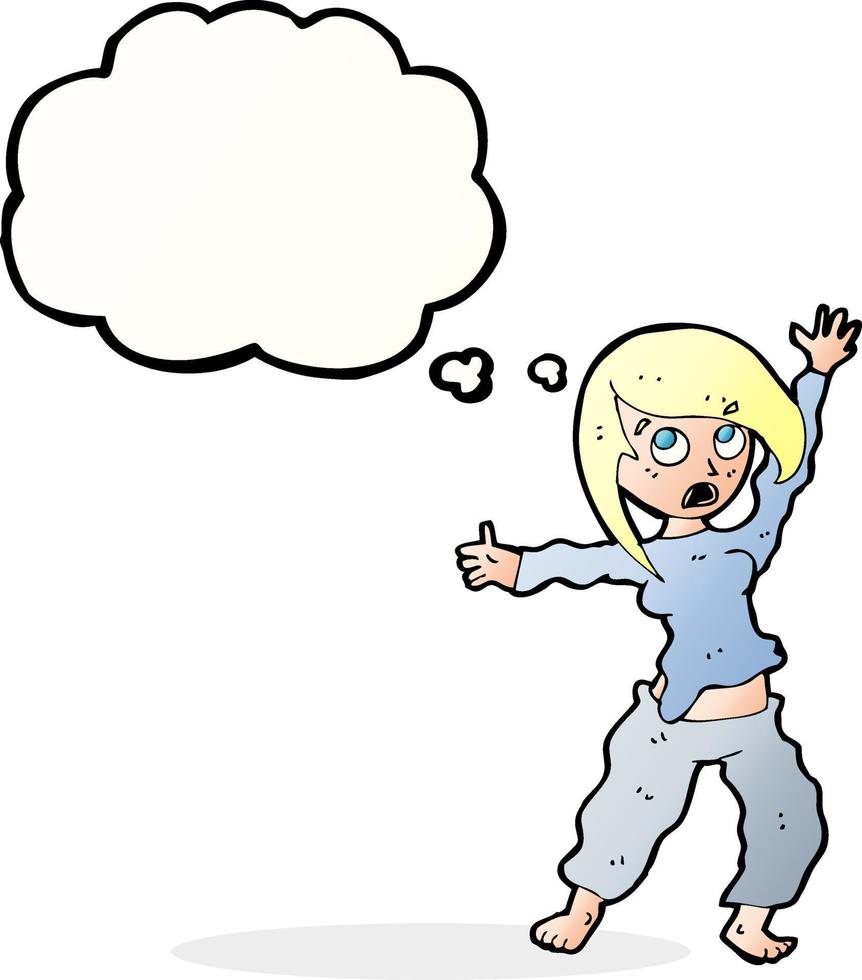 cartoon frightened woman with thought bubble vector