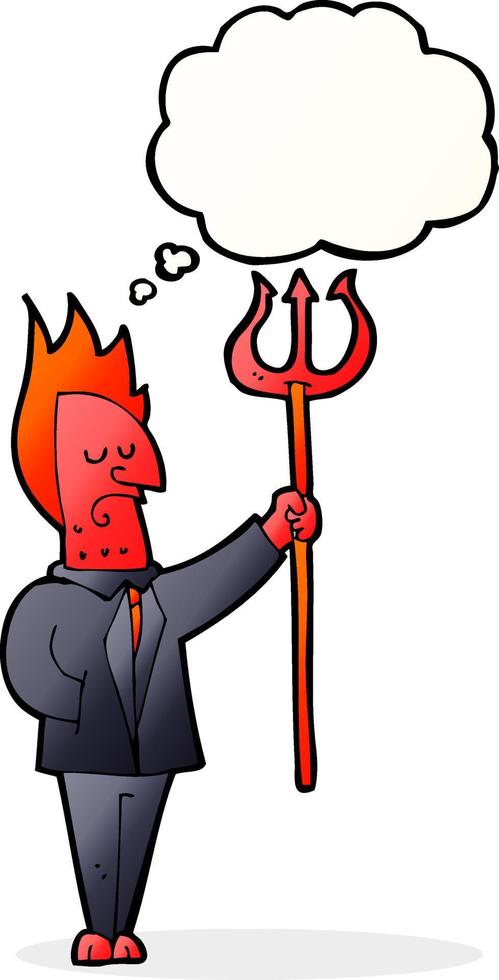 cartoon devil with pitchfork with thought bubble vector