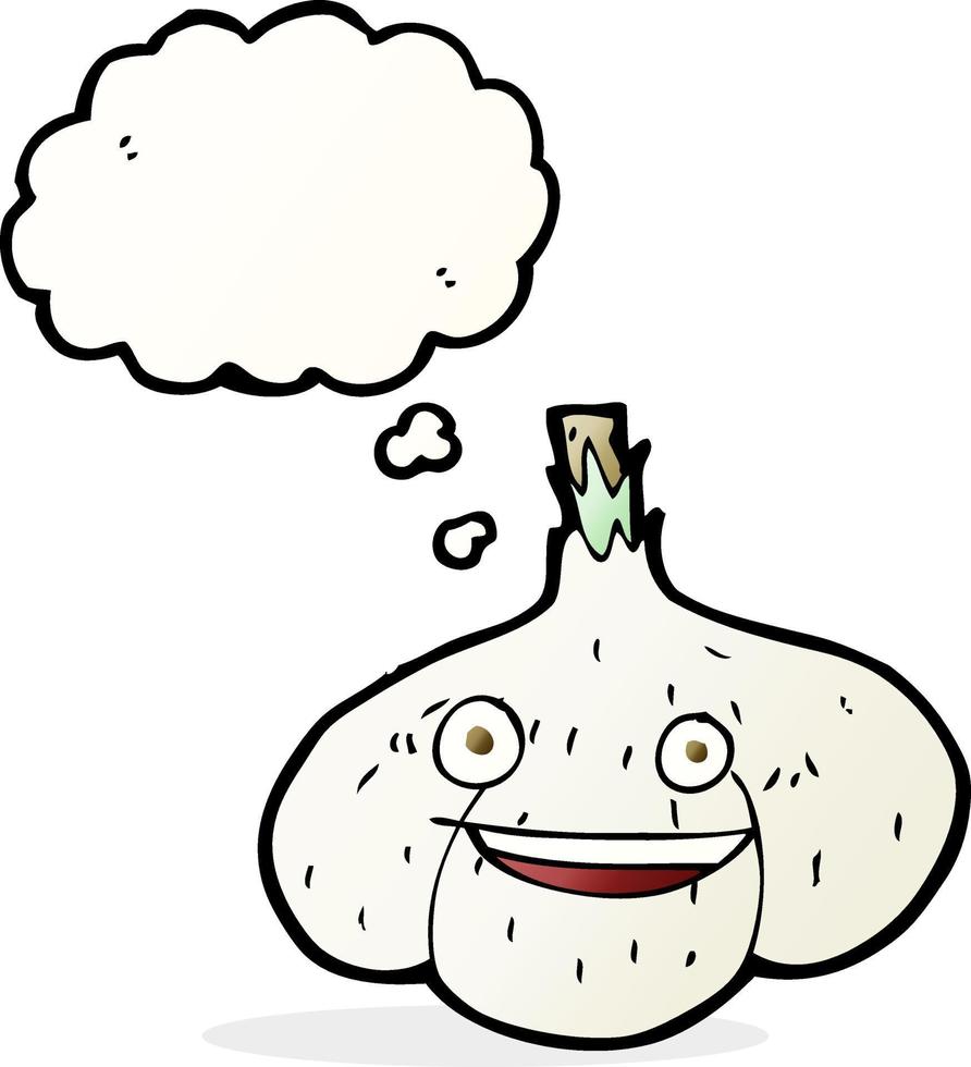 cartoon garlic with thought bubble vector