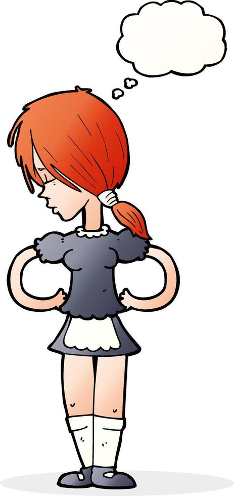 cartoon waitress with thought bubble vector