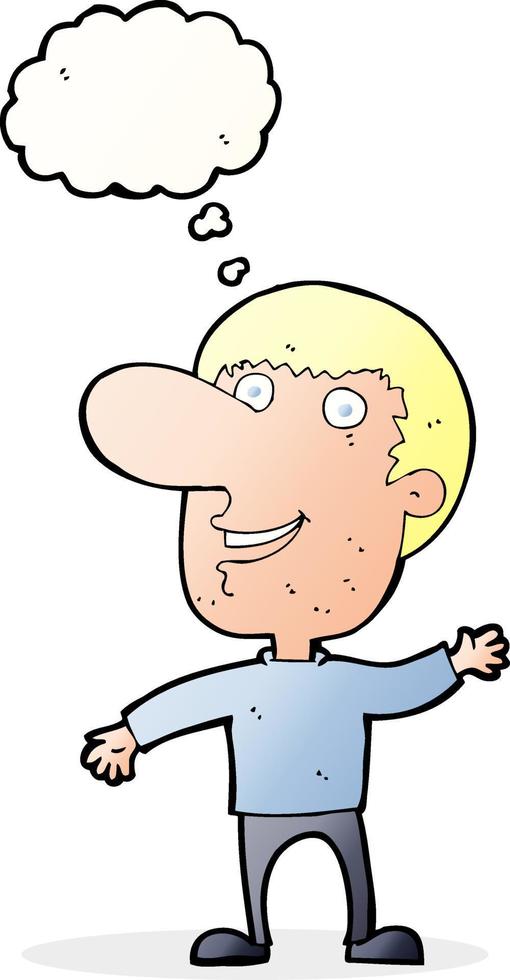 cartoon waving man with thought bubble vector