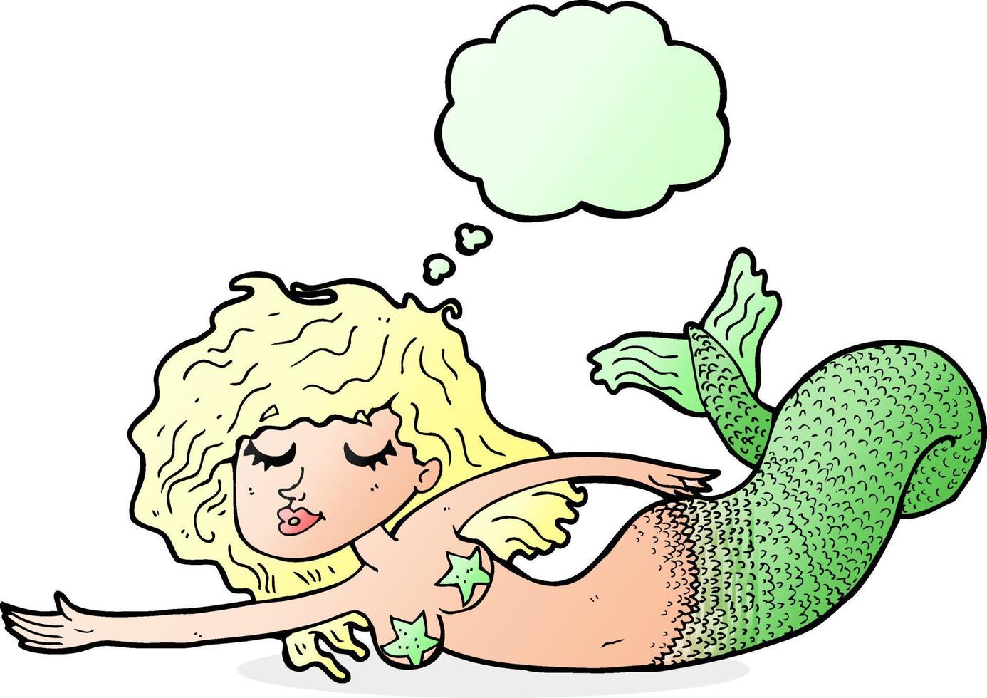 cartoon mermaid with thought bubble vector