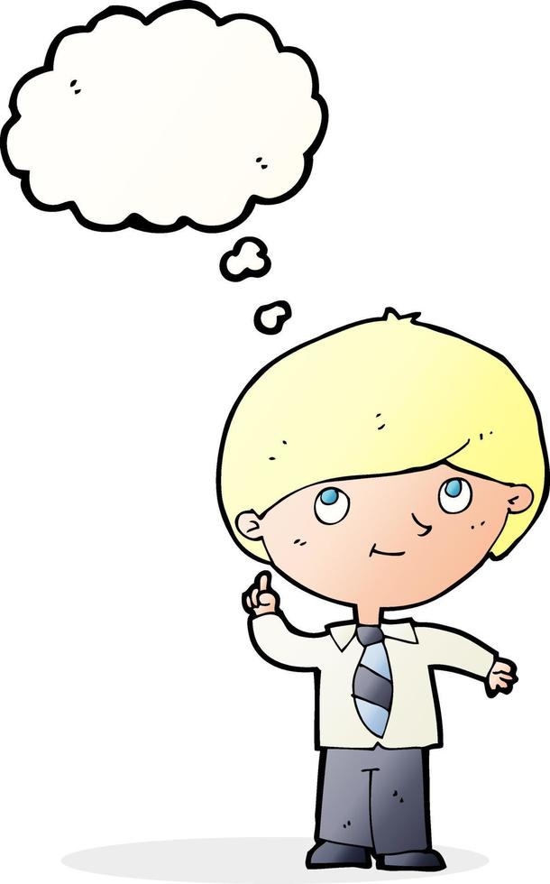 cartoon boy with idea with thought bubble vector