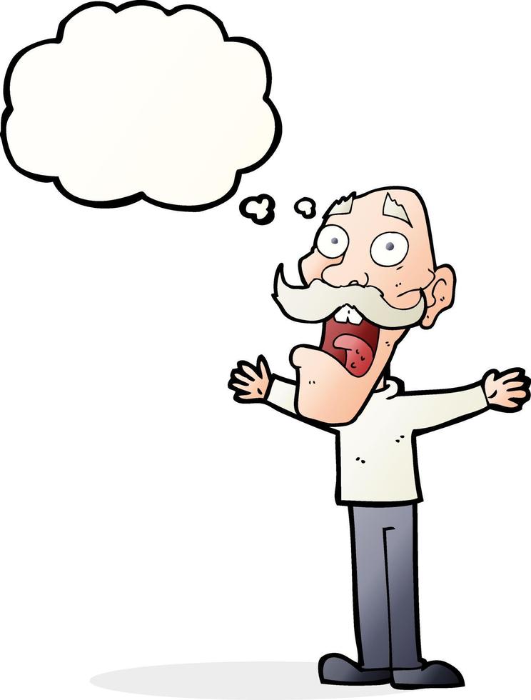 cartoon stressed old man with thought bubble vector