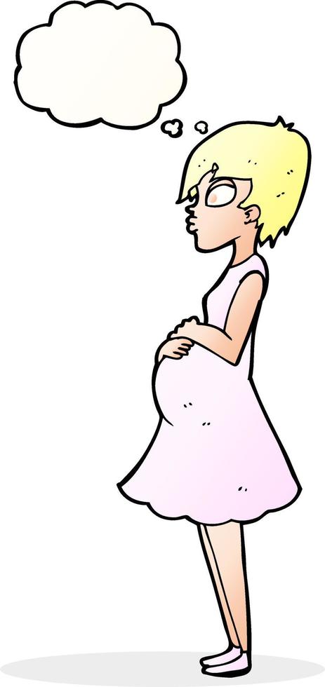 cartoon pregnant woman with thought bubble vector