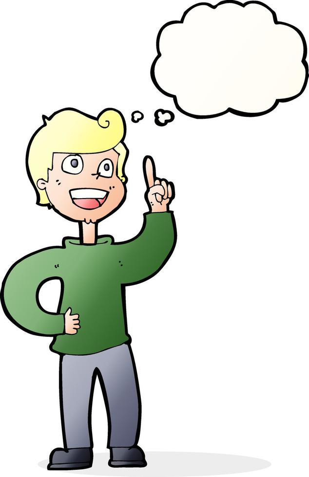 cartoon boy with great idea with thought bubble vector