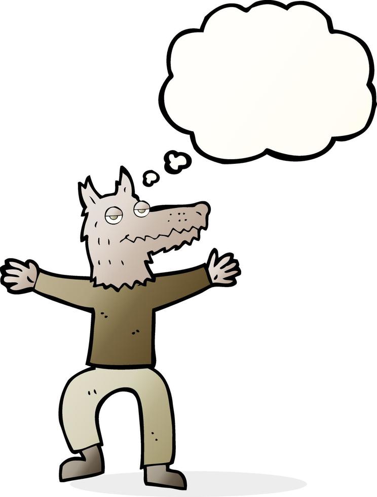 cartoon wolf man with thought bubble vector