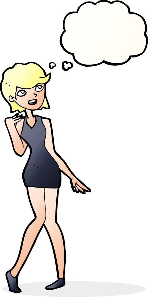 cartoon woman in cocktail dress with thought bubble vector