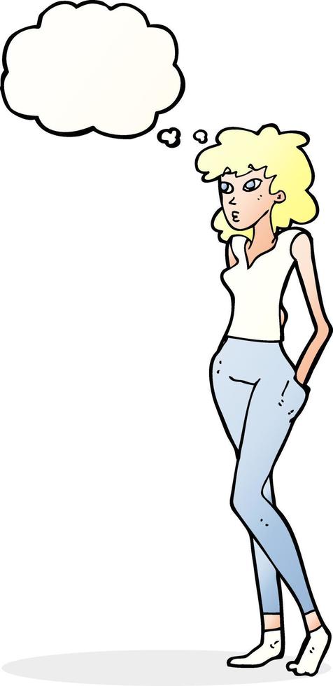 cartoon pretty woman  with thought bubble vector