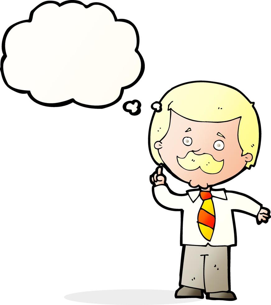 cartoon newsreader man with idea with thought bubble vector