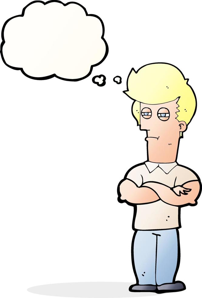 cartoon man with folded arms with thought bubble vector