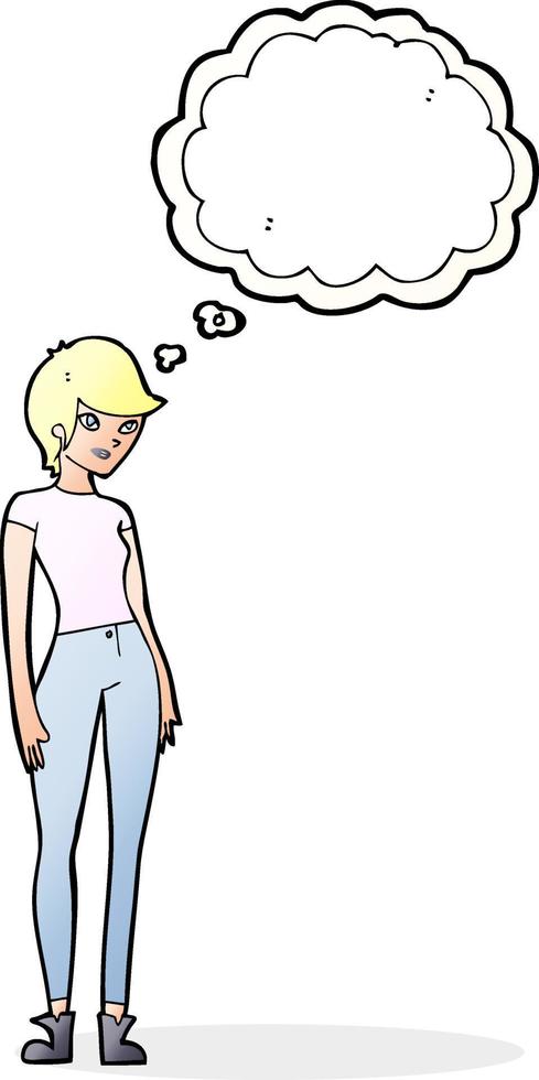 cartoon modern attractive woman with thought bubble vector