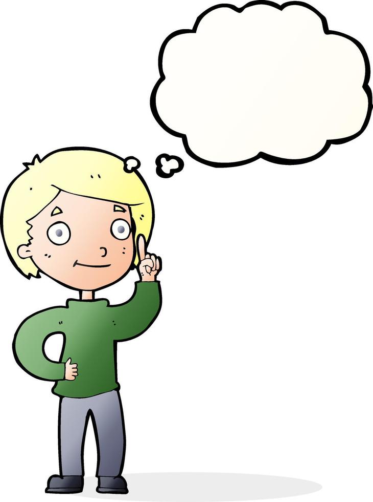cartoon boy with idea with thought bubble vector