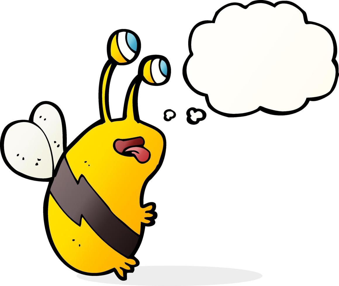 cartoon funny bee with thought bubble vector
