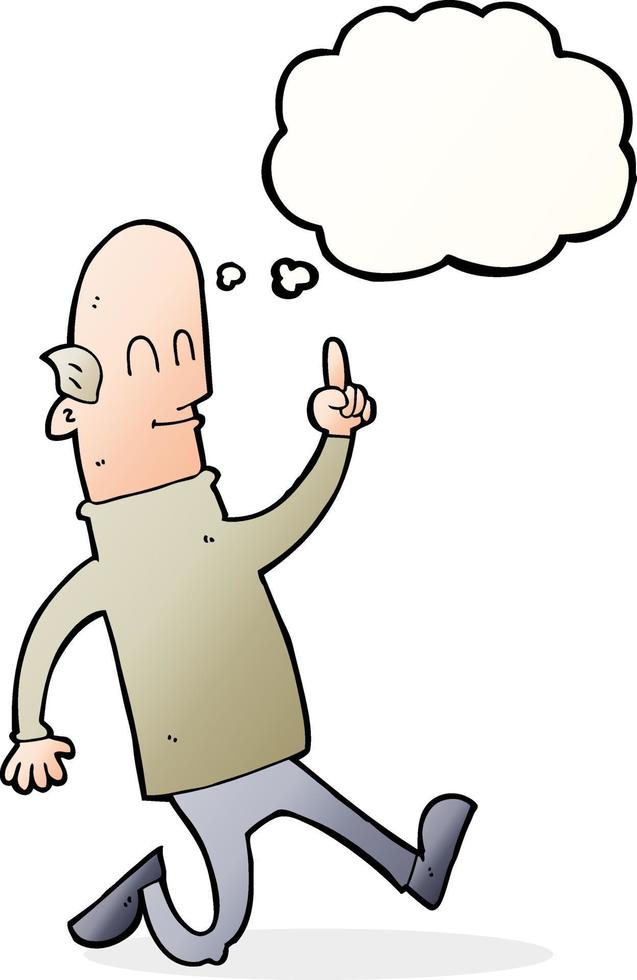 cartoon bald man with idea with thought bubble vector