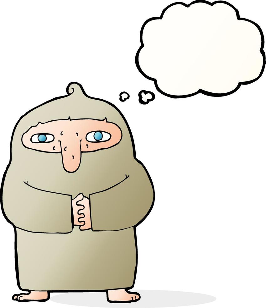 cartoon monk in robe with thought bubble vector