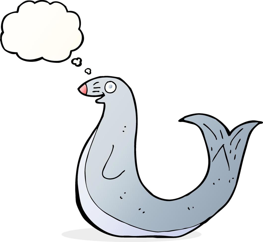 cartoon happy seal with thought bubble vector