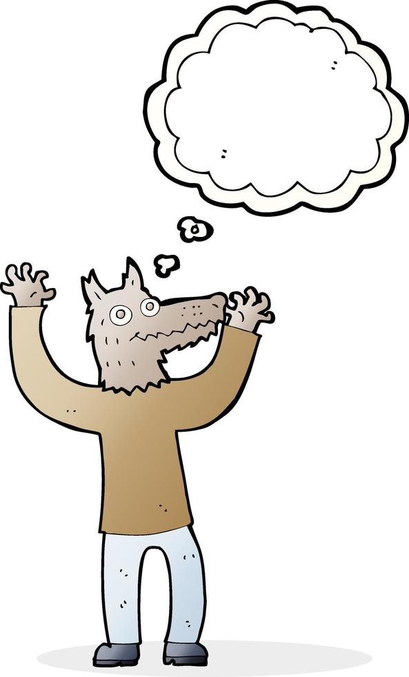 cartoon wolf man with thought bubble vector