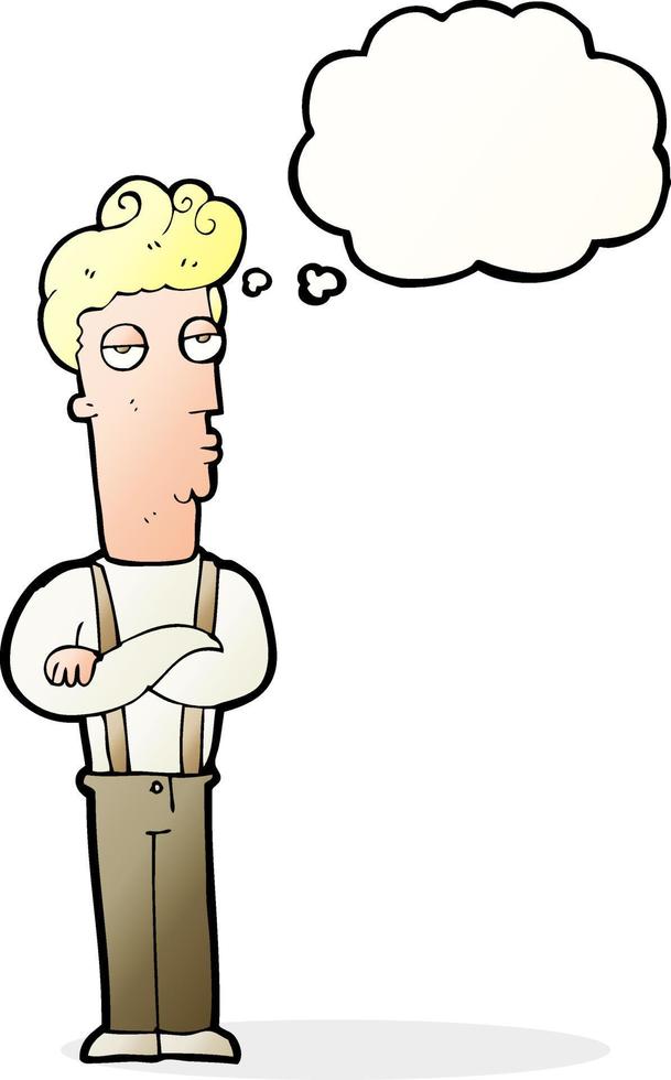 cartoon unimpressed man with thought bubble vector