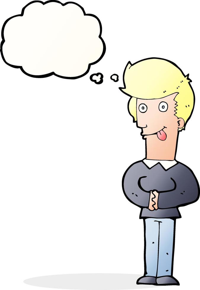 cartoon man sticking out tongue with thought bubble vector