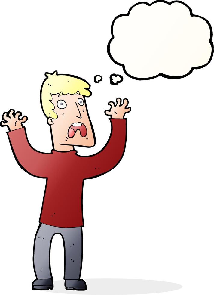 cartoon frightened man with thought bubble vector
