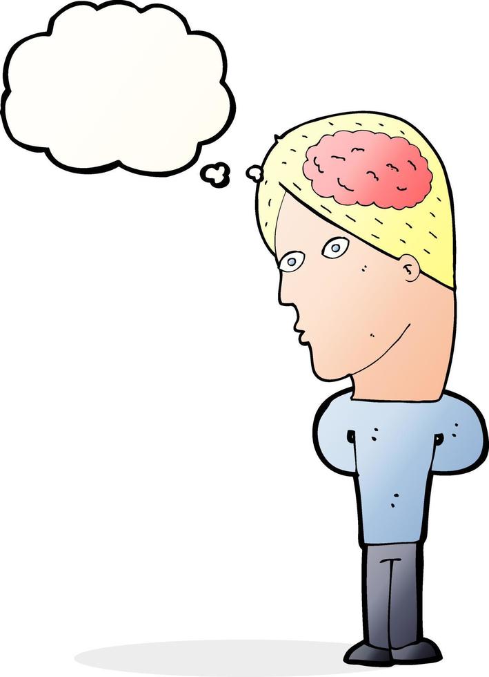 cartoon man with big brain with thought bubble vector