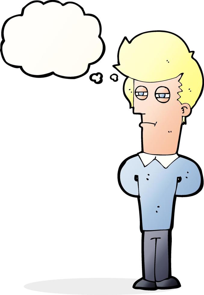 cartoon jaded man with thought bubble vector