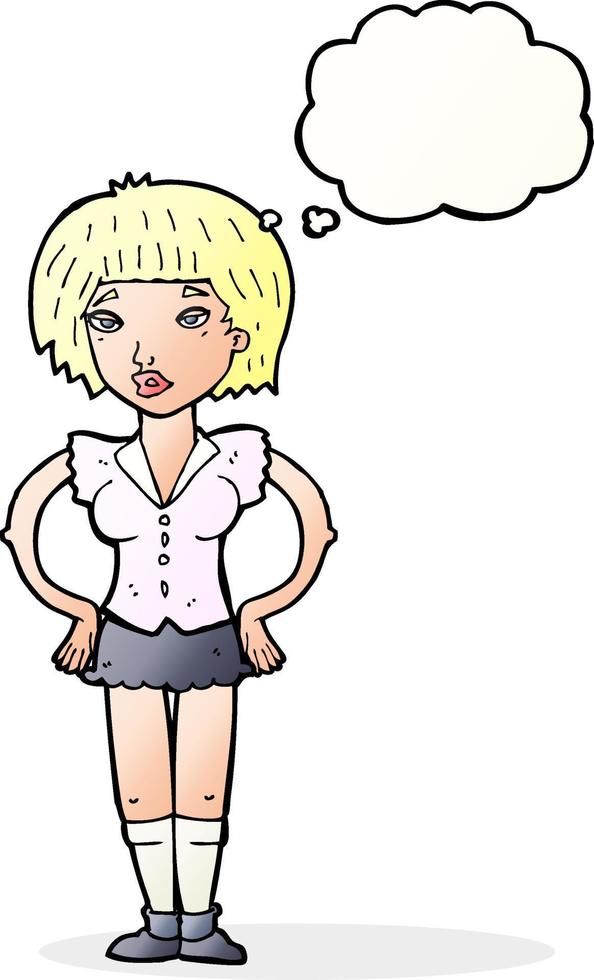 cartoon woman with hands on hips with thought bubble vector