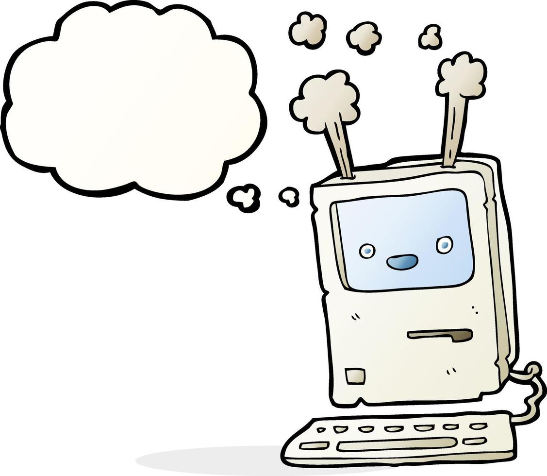 cartoon old computer with thought bubble vector